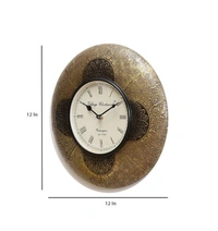 Beautiful  Wooden Rajasthani Art Work Wall Clock  -  Golden/ Black, Wooden, Acrylic/ Decorative Clock, Pack of 1,  Round